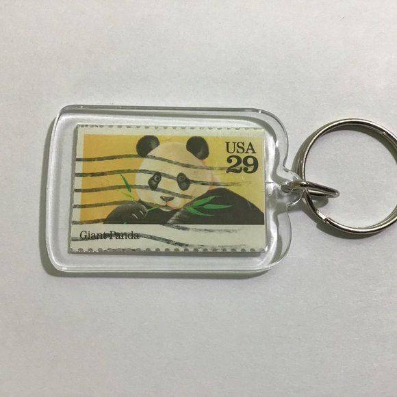 Panda Keychain - Upcycled Recycled Postage Stamp Key Chain - Picture 2 of 9